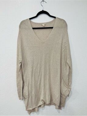 Eileen Fisher Oversized Sweater Women’s Large Beige Oatmeal Front Pocket Knit